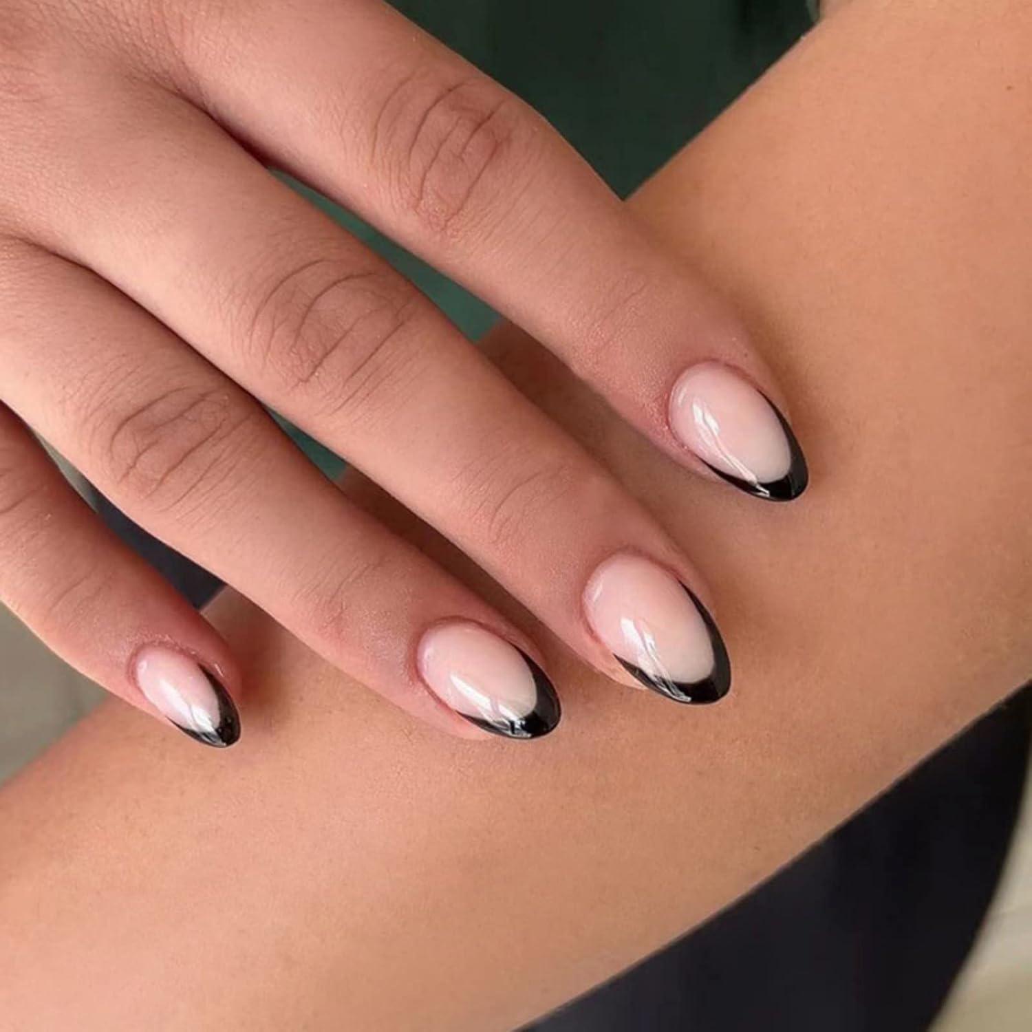 24 Stück Oval Nägel Schwarz Nude Künstliche Fingernägel Press on Nails