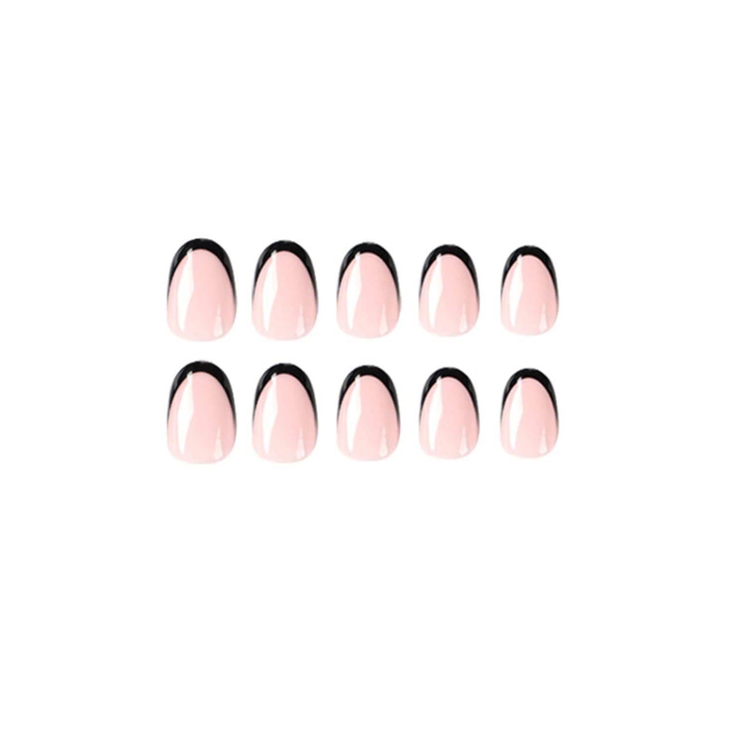 24 Stück Künstliche Nägel Oval Schwarz Nude Acryl Press on