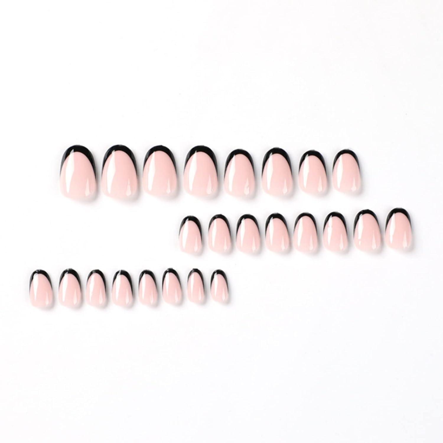 24 Stück Oval Nägel Schwarz Nude Künstliche Fingernägel Press on Nails