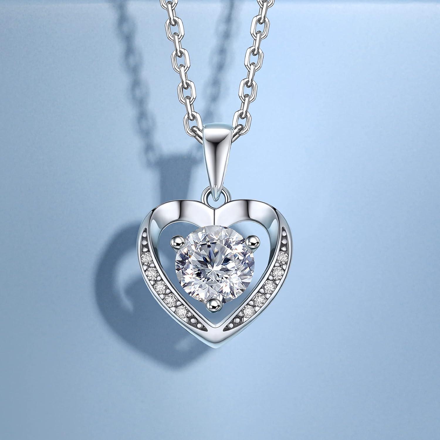 MomentWish Halskette Damen Silber 925 Moissanit Anhänger Herz Valentinstag Geschenkbox