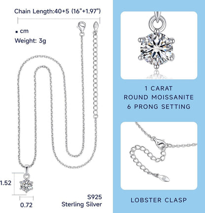 Moissanite Halskette Damen 925 Silber 1/2 Karat Diamant Solitär Anhänger Valentinstag Gift