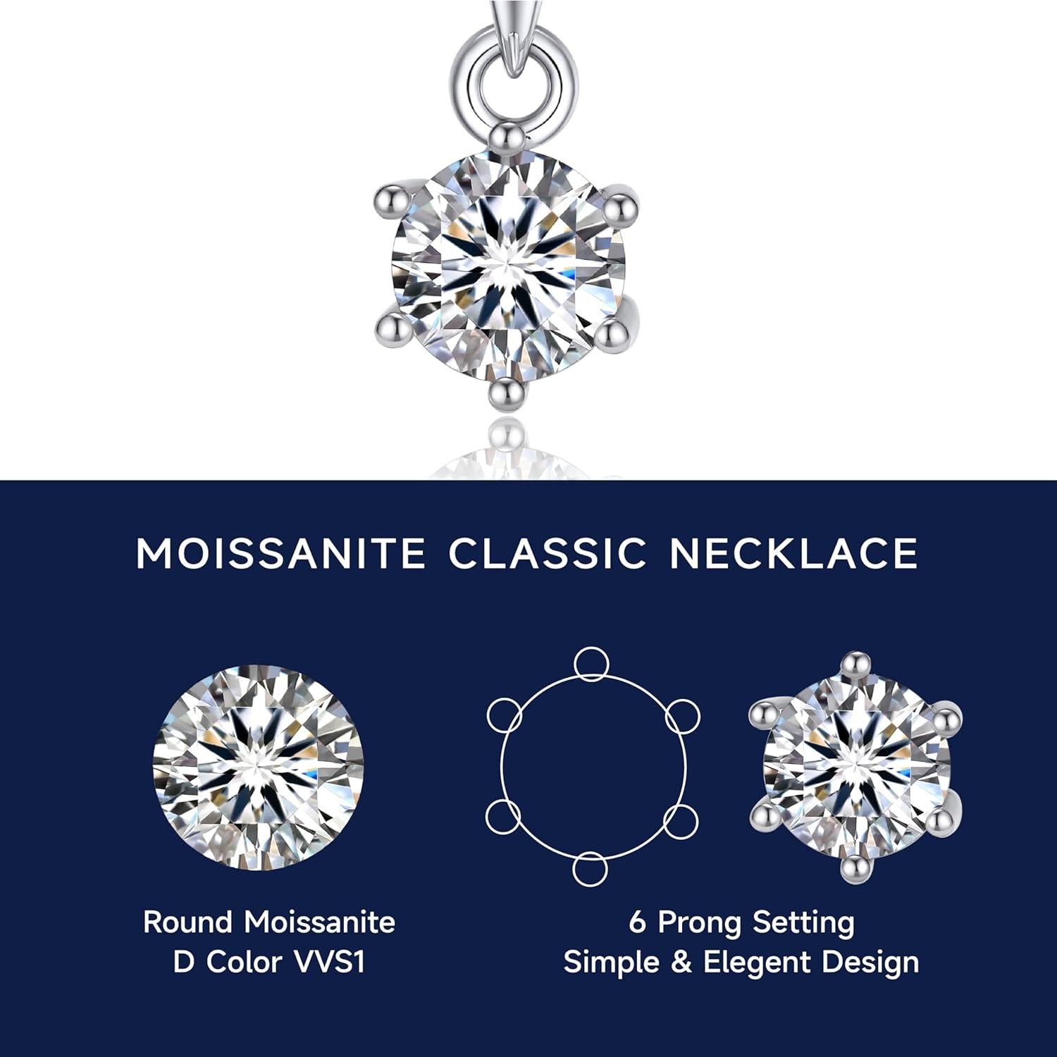 Moissanite Halskette Damen Silber 925 1/2 Karat Solitär Anhänger