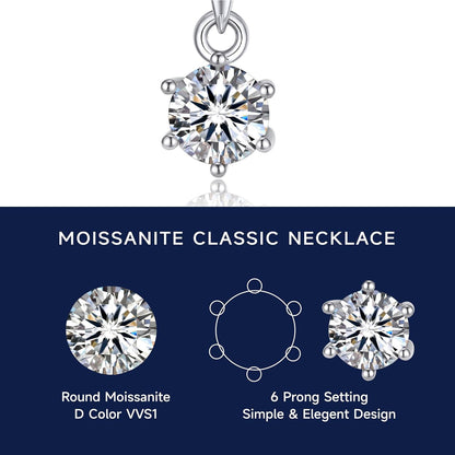Moissanite Halskette Damen Silber 925 1/2 Karat Solitär Anhänger