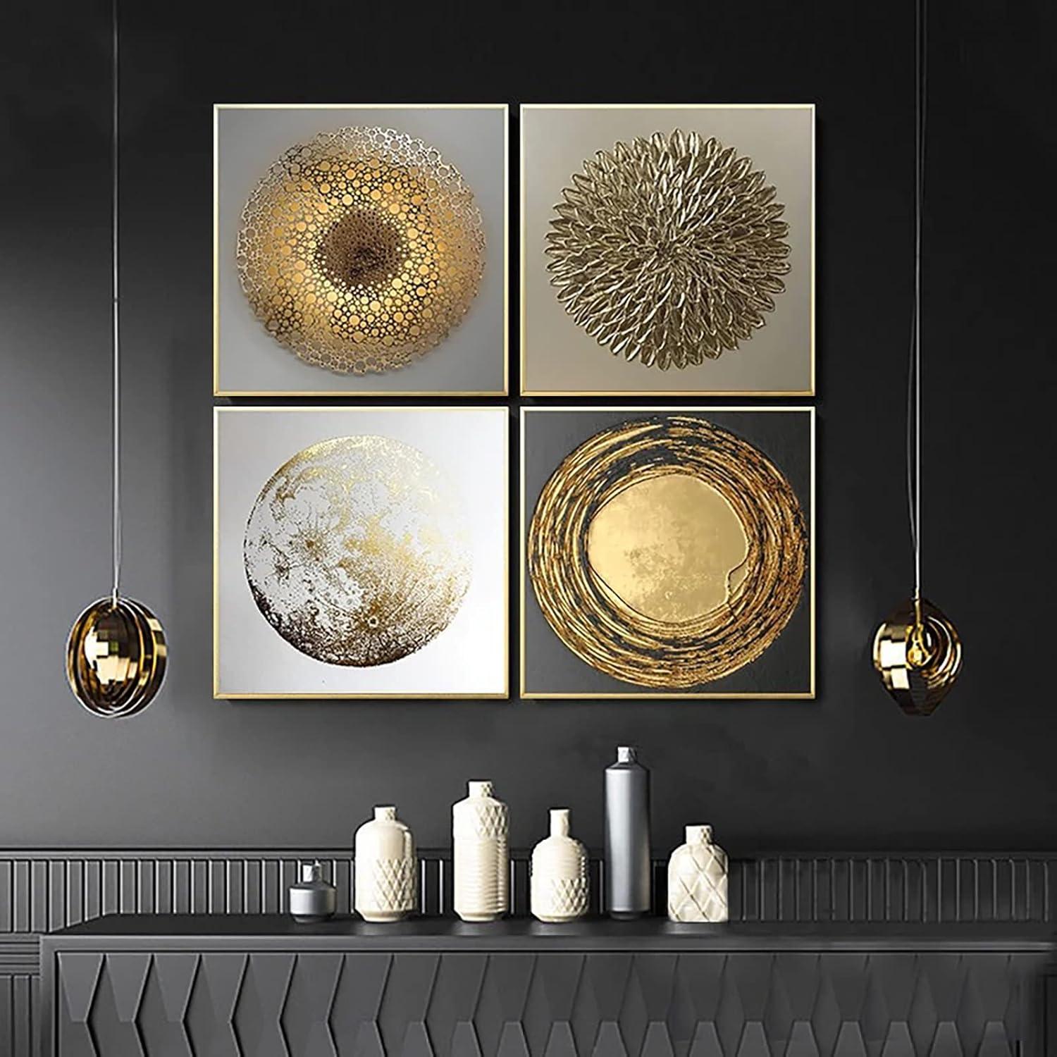 Abstrakte Gold Leinwandbilder 4 Stück Wohnzimmer Schlafzimmer 40x40cm