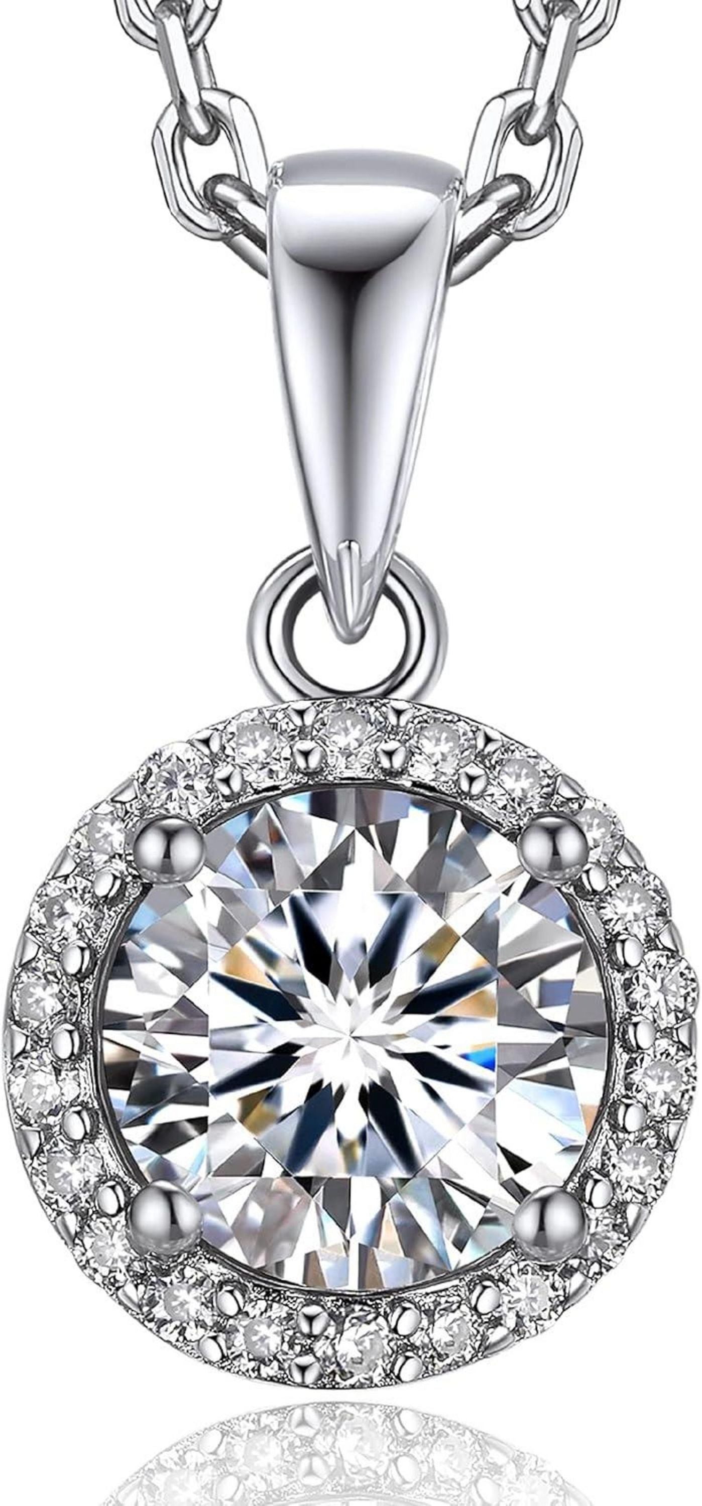 925 Silberkette mit Moissanite Anhänger Halo Brillant Cut