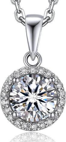 925 Silberkette mit Moissanite Anhänger Halo Brillant Cut