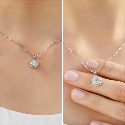 Silberkette Damen 925 mit Moissanite Anhänger 1 Karat Halo