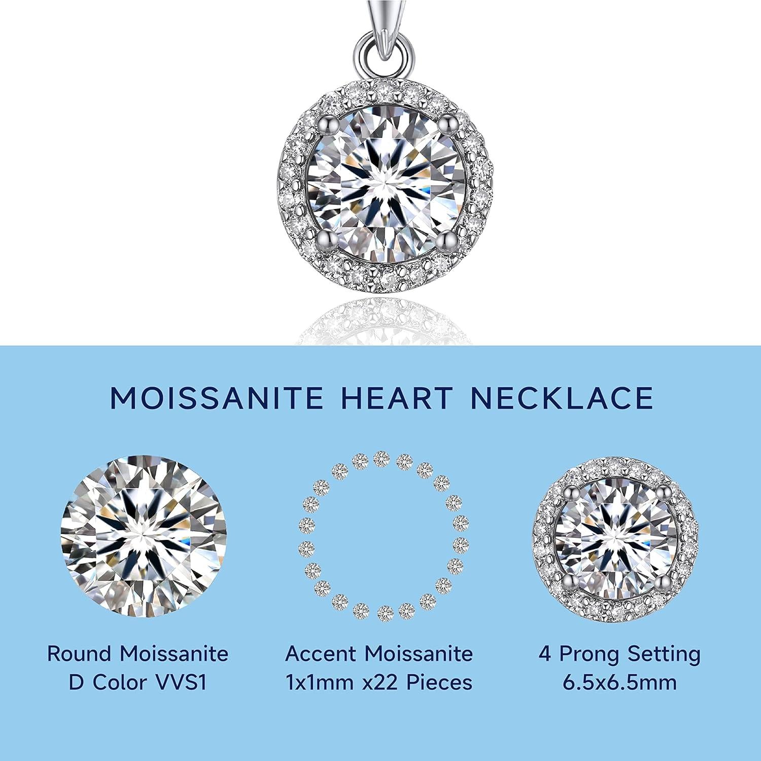 925 Silberkette mit Moissanite Anhänger Halo Brillant Cut
