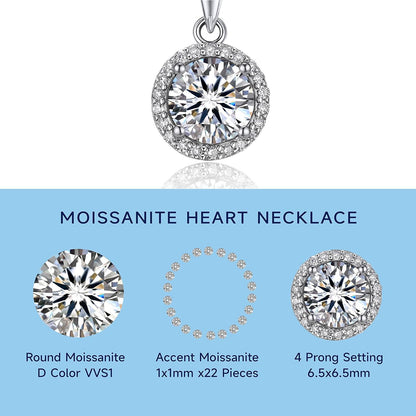 925 Silberkette mit Moissanite Anhänger Halo Brillant Cut