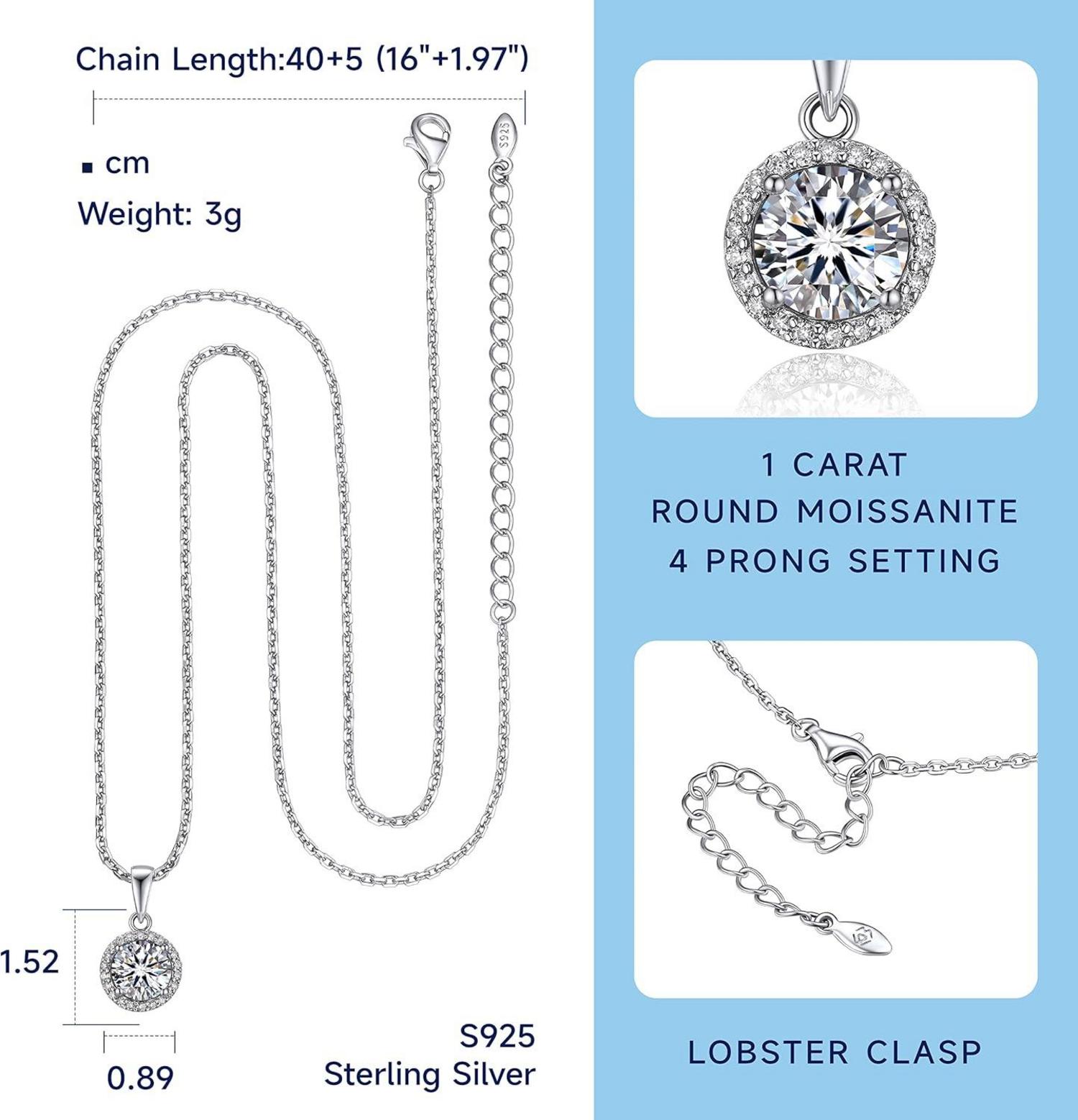 Silberkette Damen 925 mit Moissanite Anhänger Halskette Halo