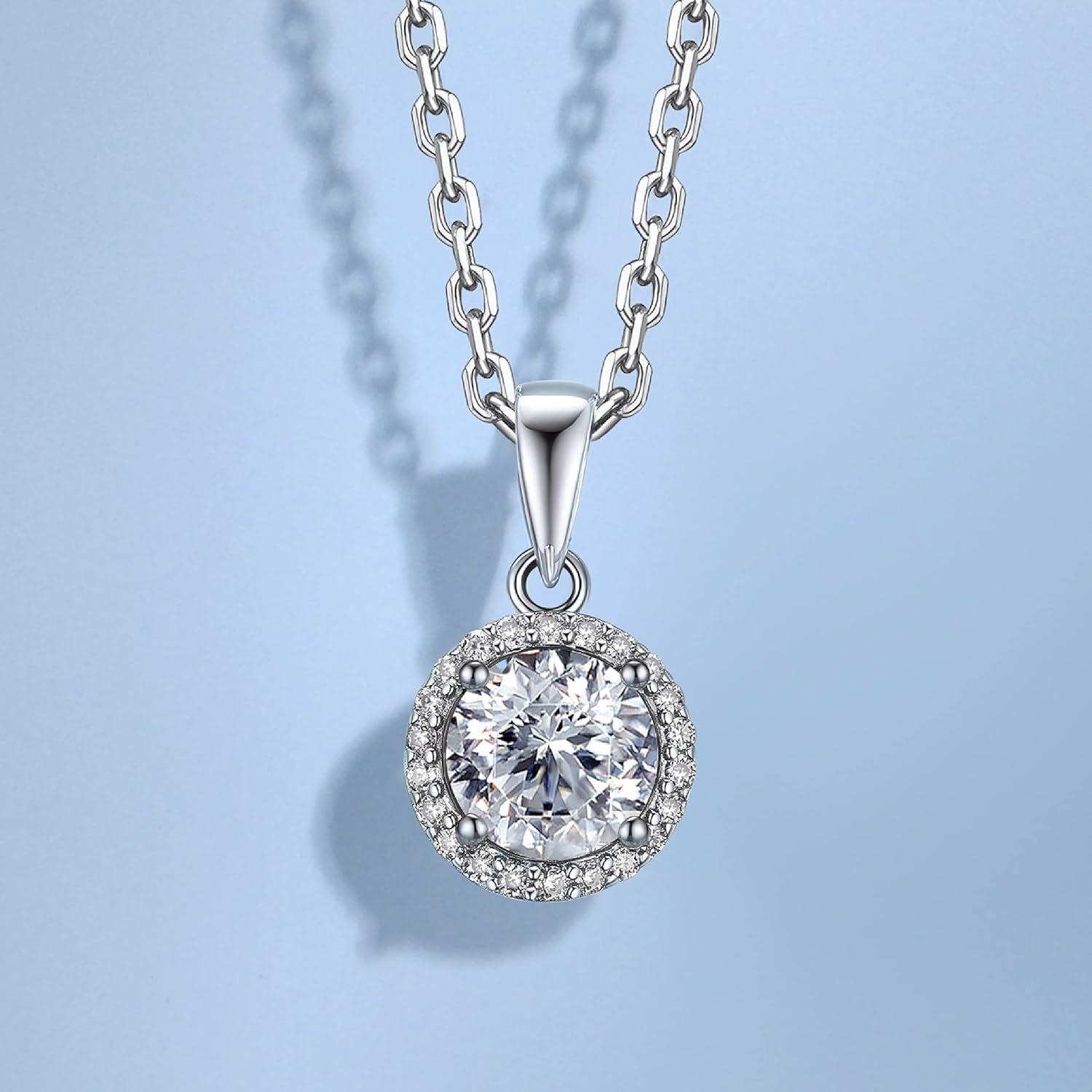 925 Silberkette Damen 1 Karat Moissanite Halskette Halo