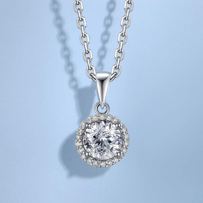 925 Silberkette Damen 1 Karat Moissanite Halskette Halo