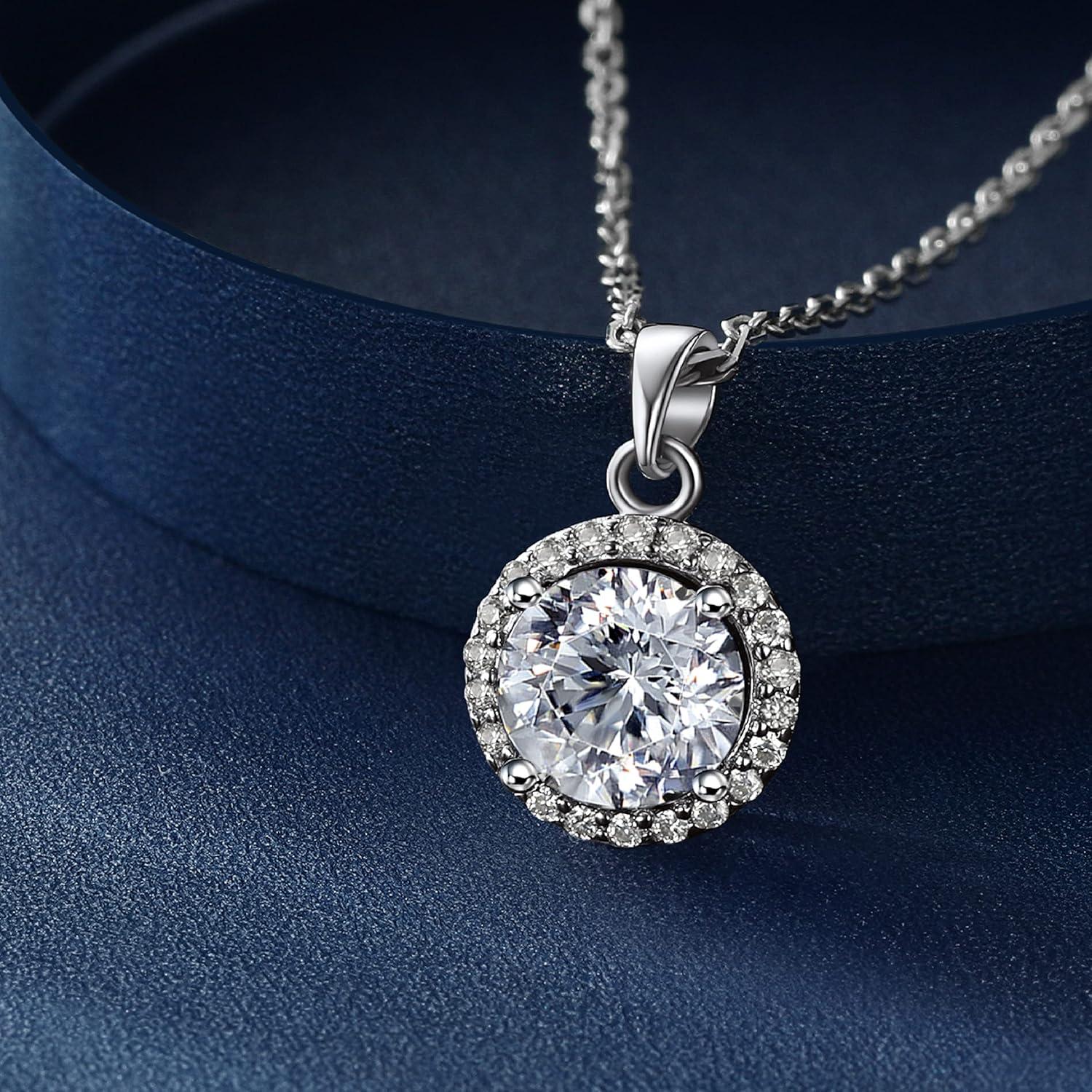 Silberkette Damen 925 mit Moissanite Anhänger Halskette Halo