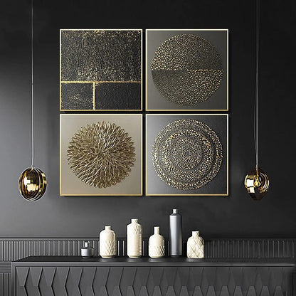 Abstrakte Leinwandbilder Wohnzimmer Gold Luxus Set 4 Stück