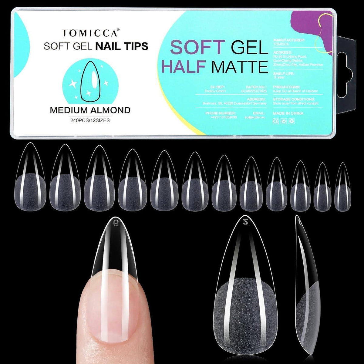 Almond Medium Gel Nageltips - 240 Stück, 12 Größen