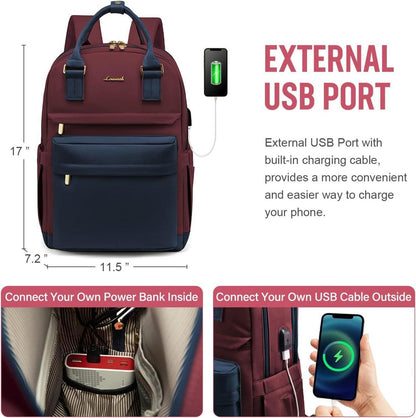 Laptop Rucksack Damen 15,6 Zoll Wasserdichter Daypack USB Anschluss