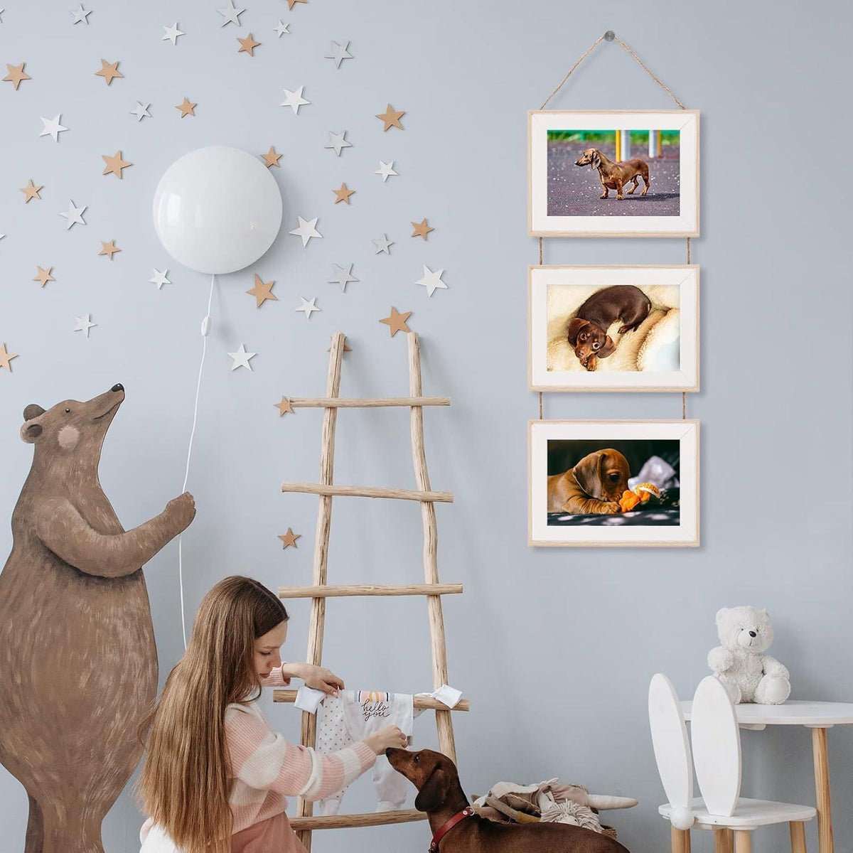 Bilderrahmen Set 10x15 cm 3 Fotos Holzfarbe mit Glas Wandbehang