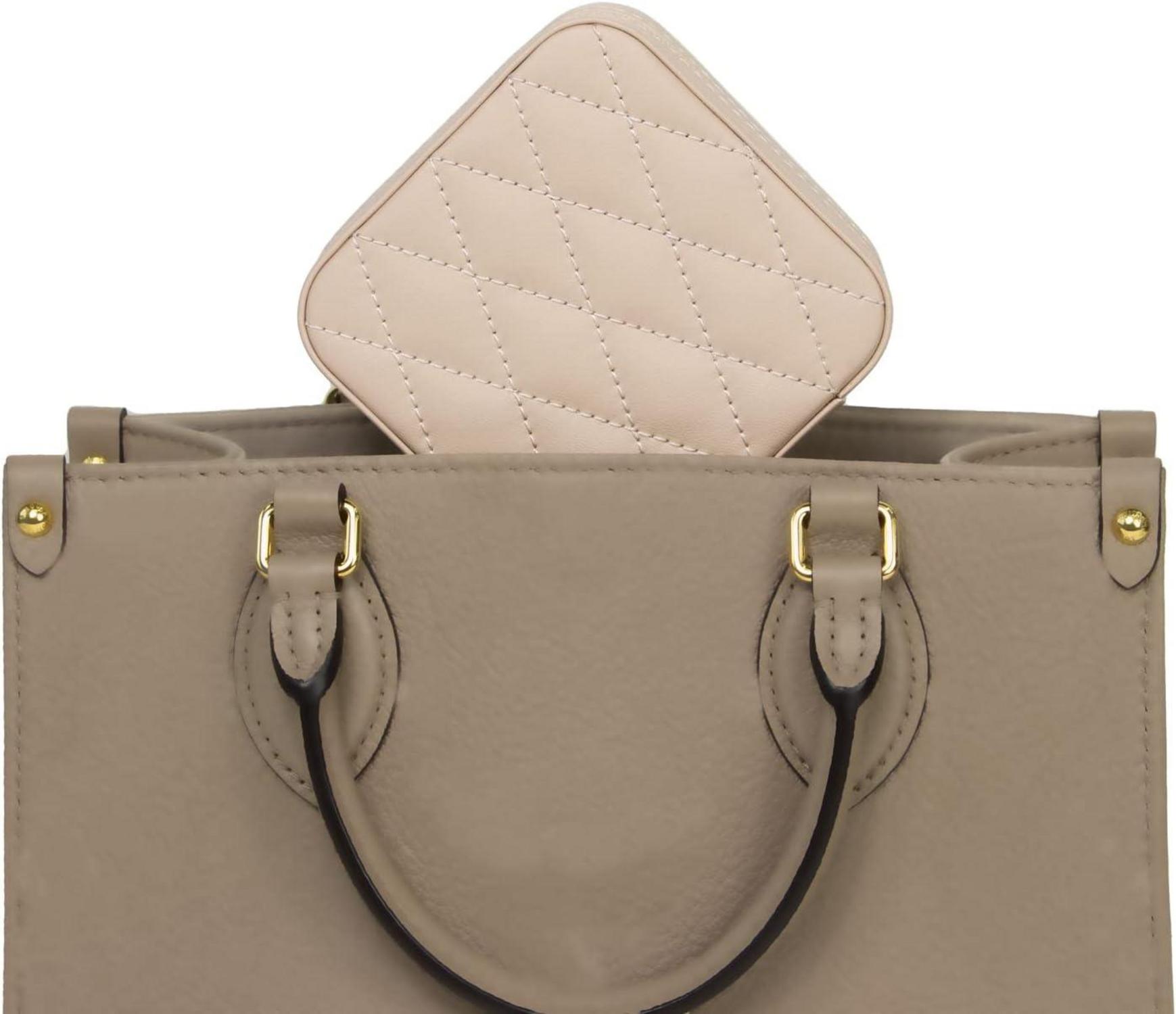 Kleine Reise Schmuckbox Damen Schmuckkästchen PU Leder Mini Aufbewahrung Beige