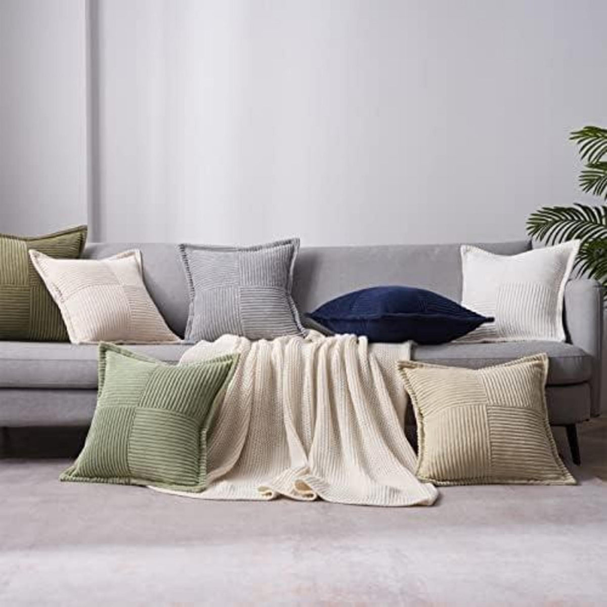Kissenbezug 45x45 Creme weiß 2er Set Kordsamt Streifenmuster