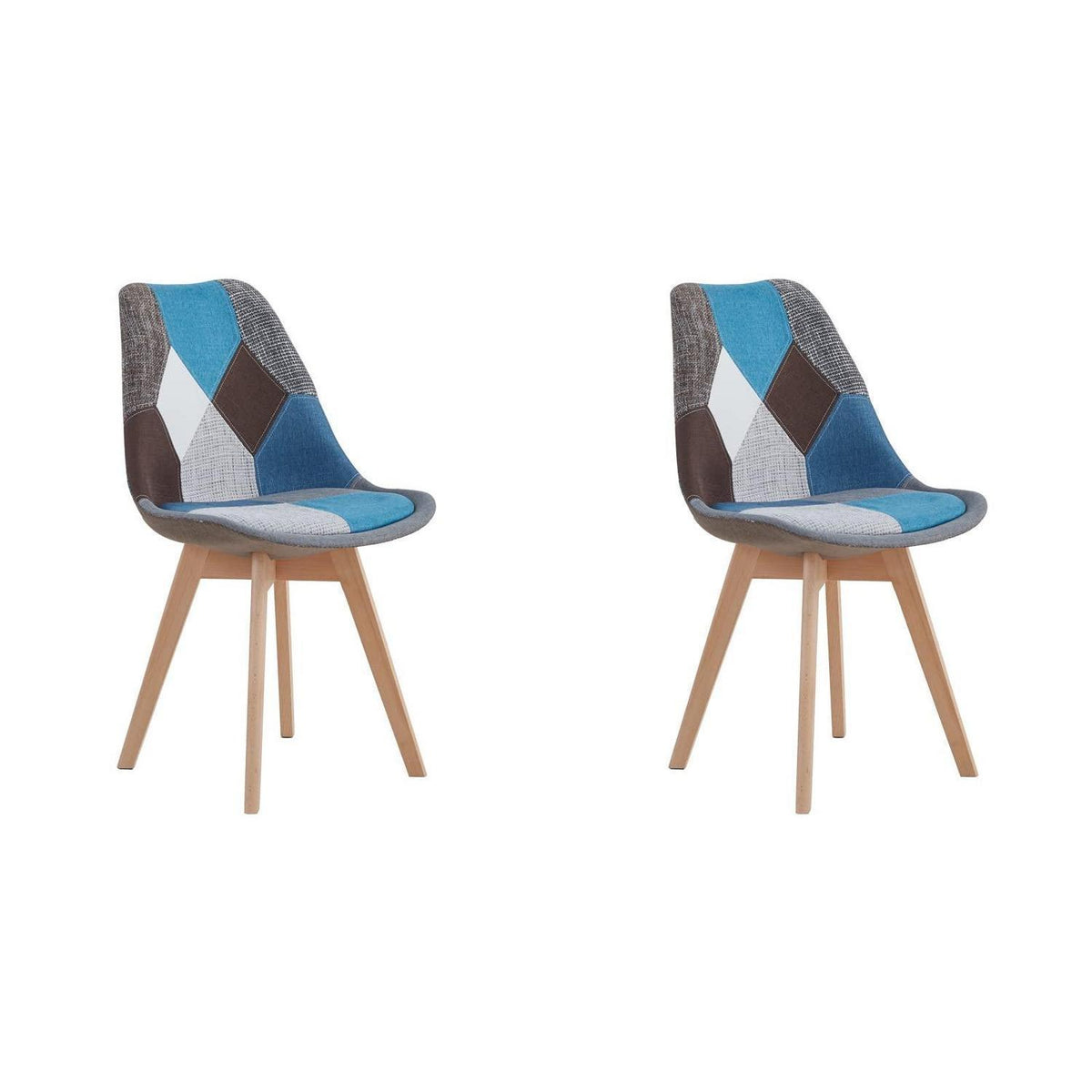 Patchwork Esszimmerstühle Set (2) – Blau mit Sitzkissen
