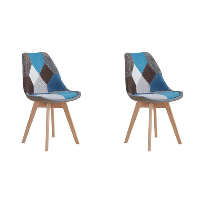 Patchwork Esszimmerstühle Set (2) – Blau mit Sitzkissen