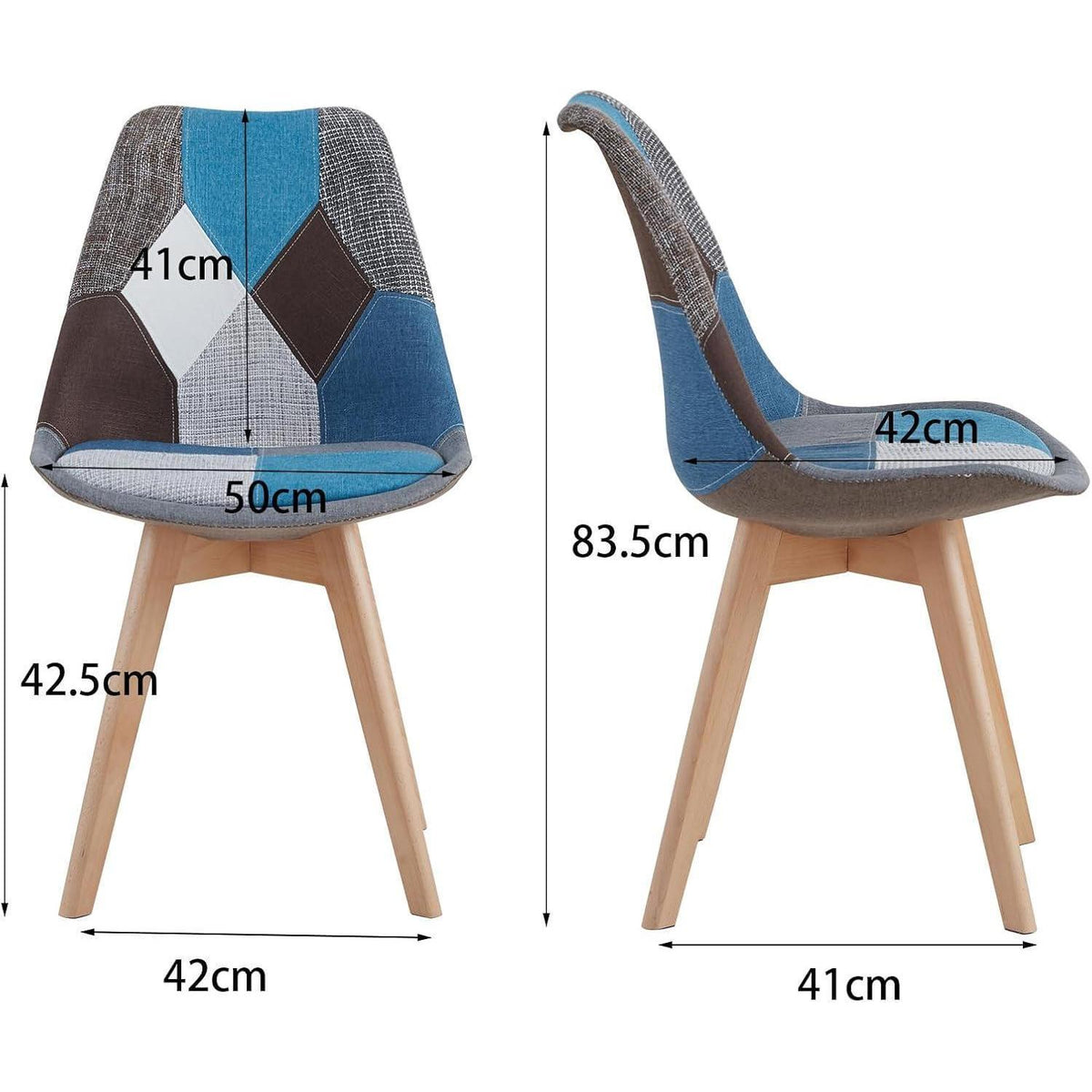 Patchwork Esszimmerstühle Set (2) – Blau mit Sitzkissen