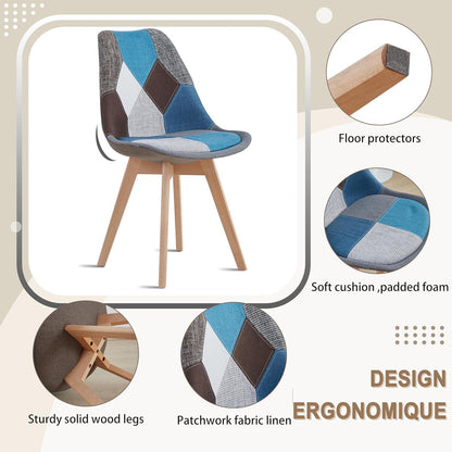 Patchwork Esszimmerstühle Set (2) – Blau mit Sitzkissen