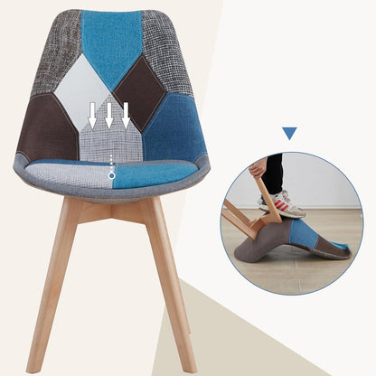 Patchwork Esszimmerstühle Set (2) – Blau mit Sitzkissen