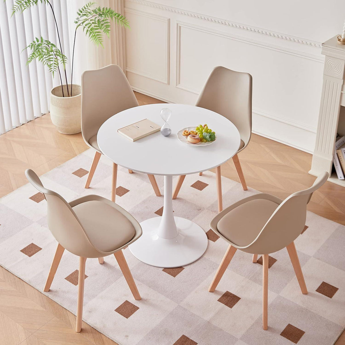 6 Esszimmerstühle Skandinavisch, Holz, Khaki in Lederoptik