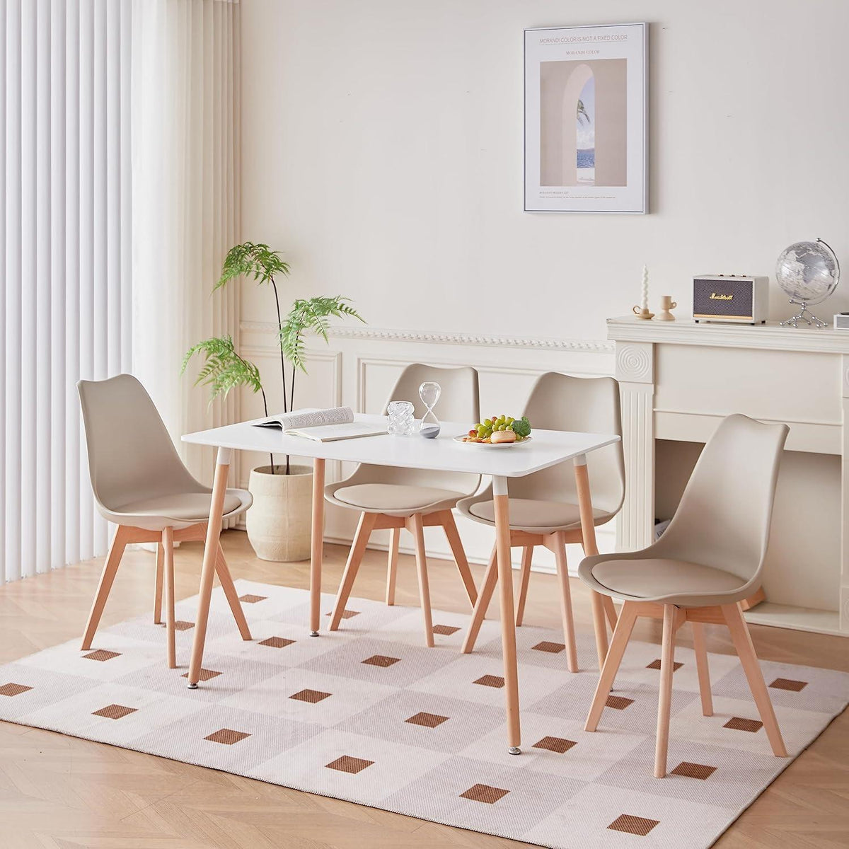 6 Esszimmerstühle Skandinavisch, Holz, Khaki in Lederoptik