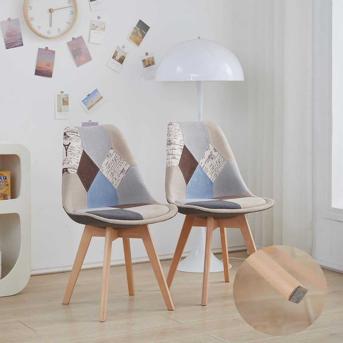 Patchwork Esszimmerstühle Set (2) – Braun, Massivholz