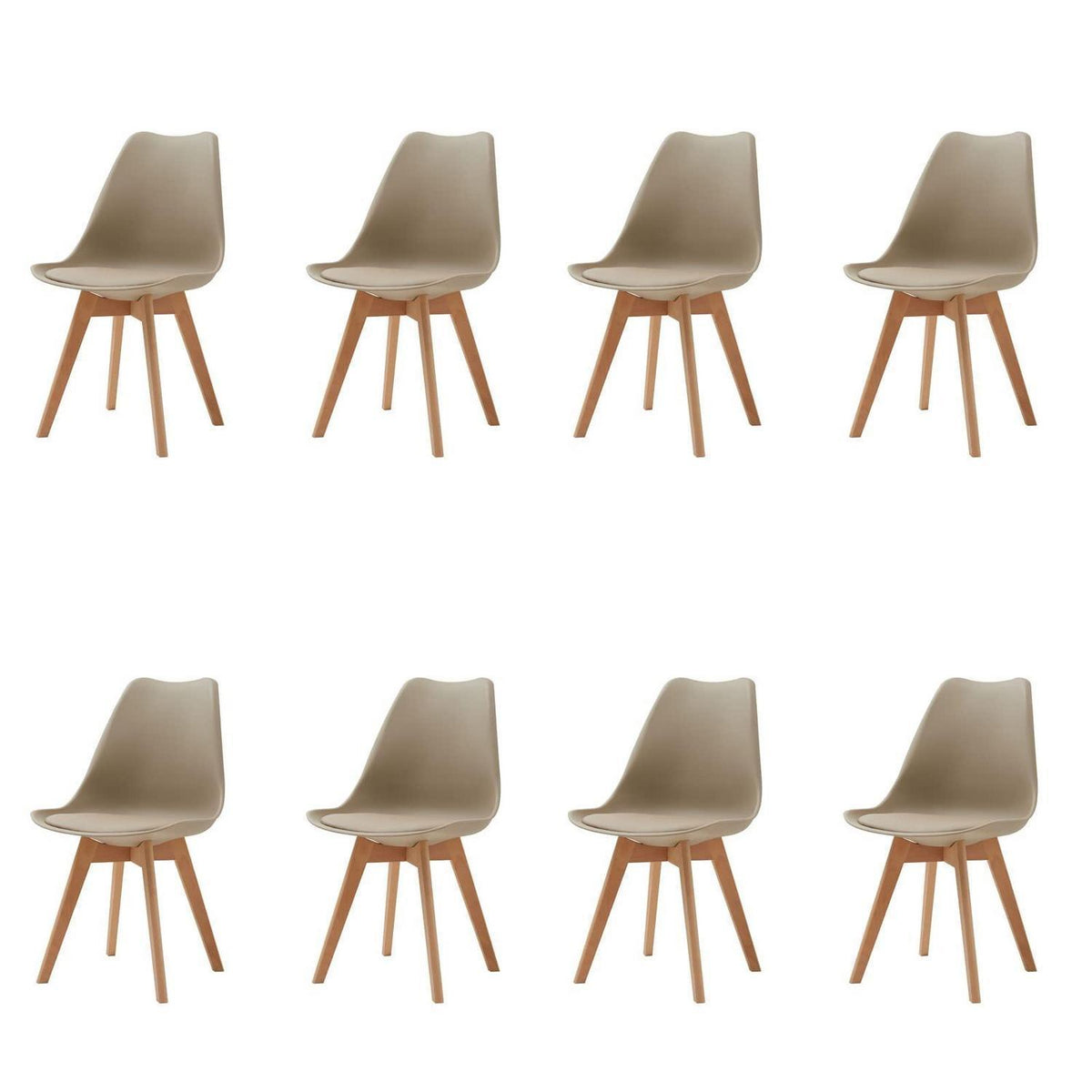 8 Esszimmerstühle Skandinavisch, Khaki & Beige, Sitz in Lederoptik