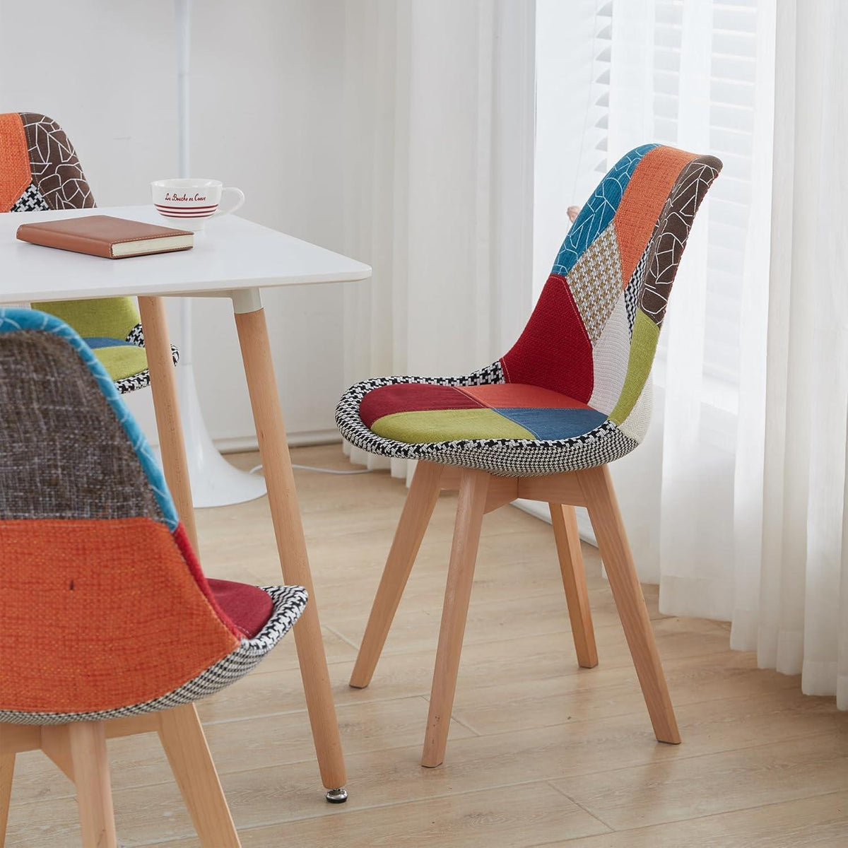 Patchwork Esszimmerstühle Set (2) – Rot mit Sitzkissen