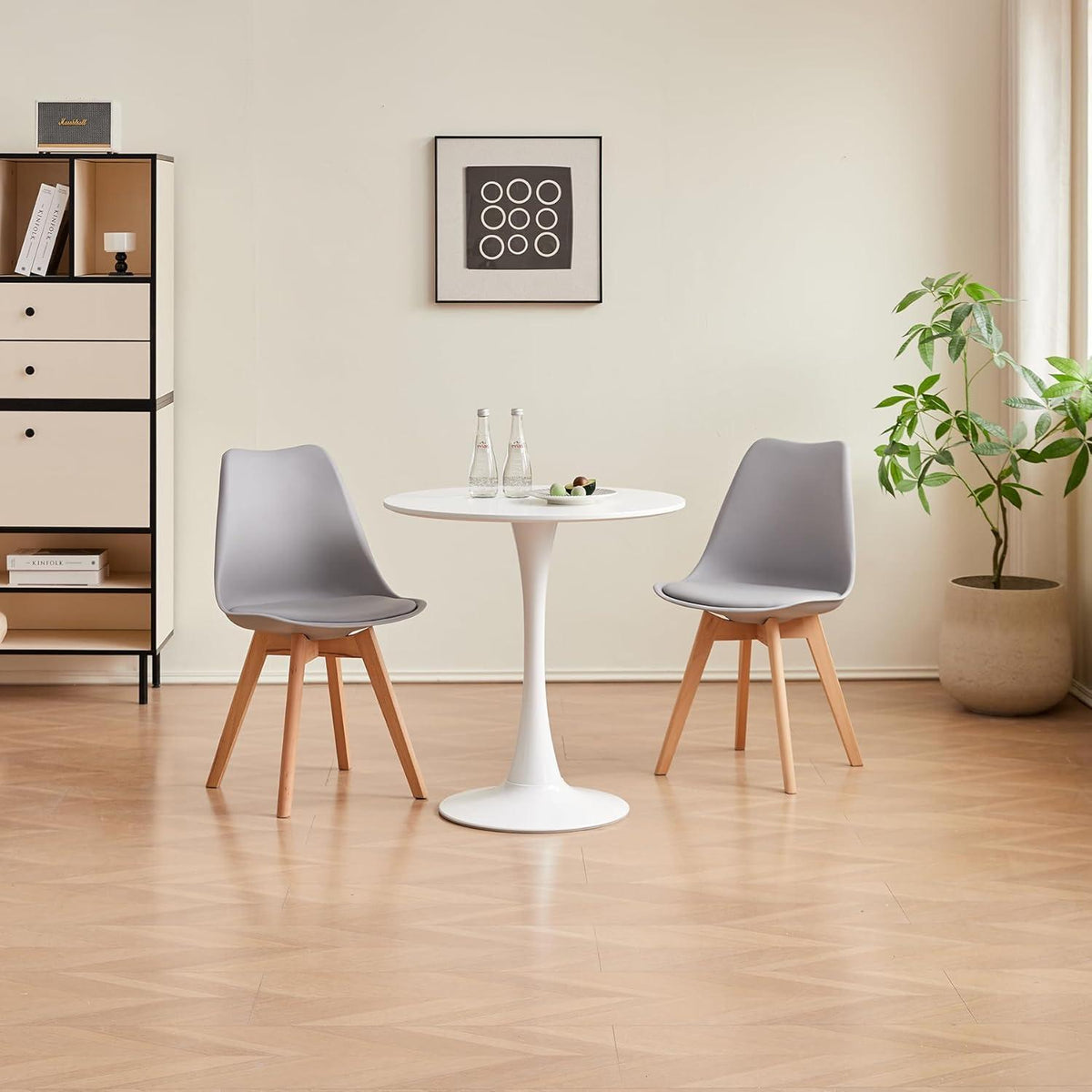 Skandinavische Esszimmerstühle 2er Set Grau, Holz in Lederoptik