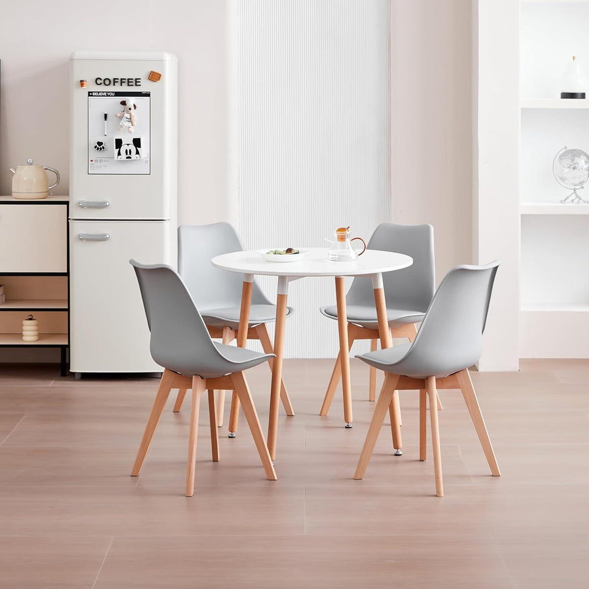 8 Esszimmerstühle Grau – Skandinavisches Design in Lederoptik