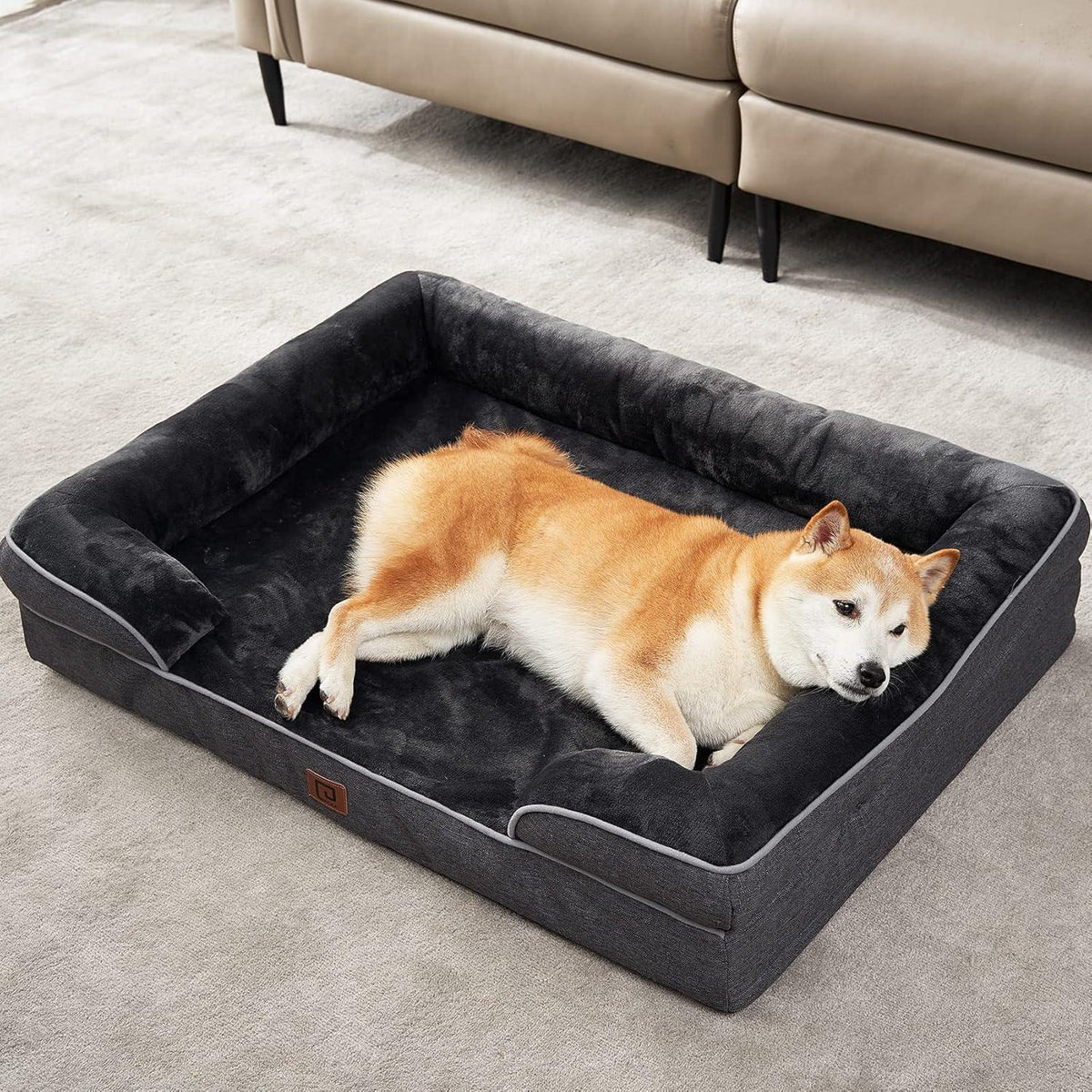 Orthopädisches Hundebett XL mit Memory Foam, Dunkelgrau