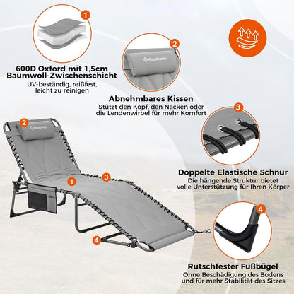 Übergroße Sonnenliege Klappbar Verstellbar Gartenliege Grau 200x68cm