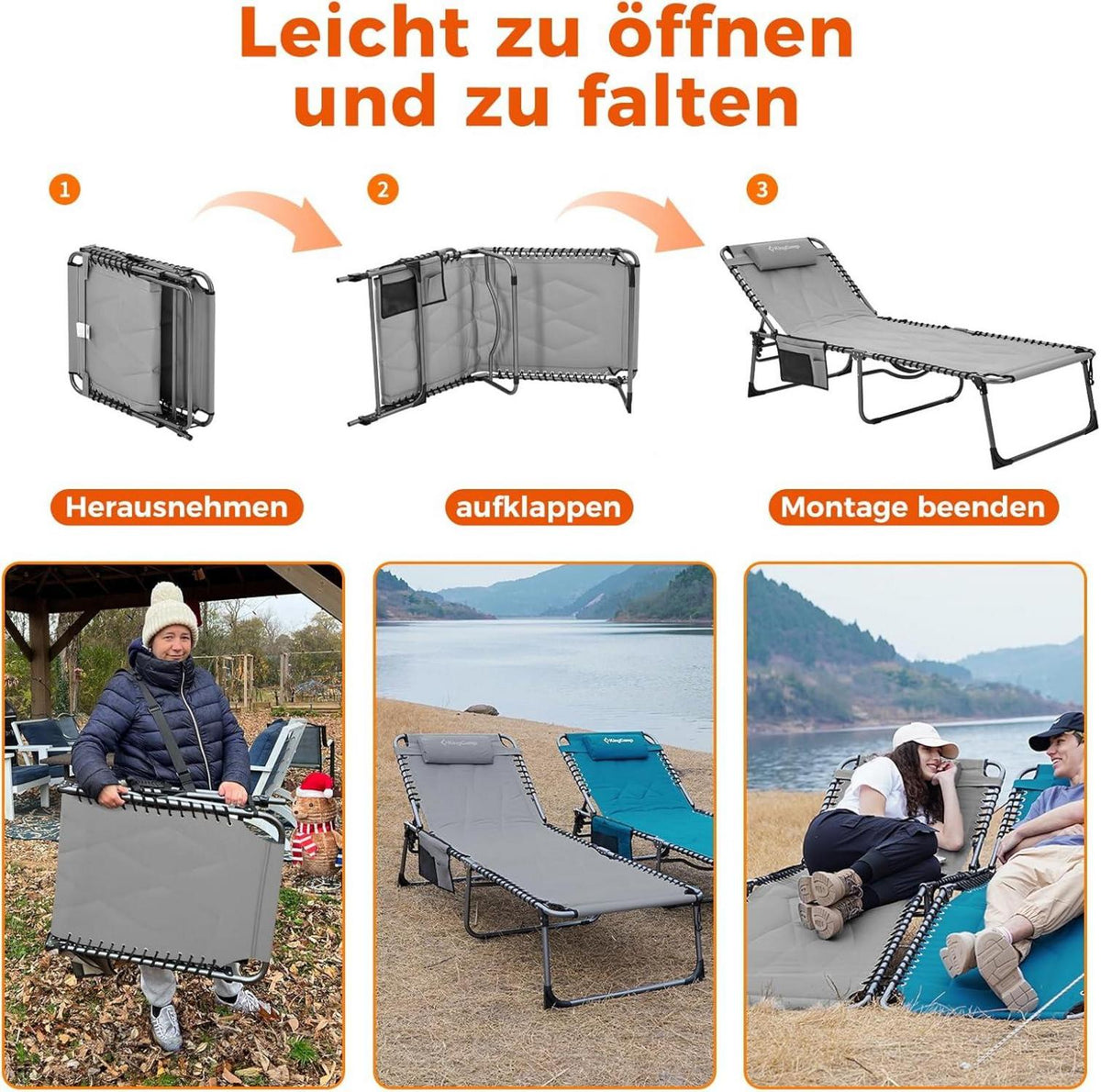 Übergroße Sonnenliege Klappbar Verstellbar Gartenliege Grau 200x68cm
