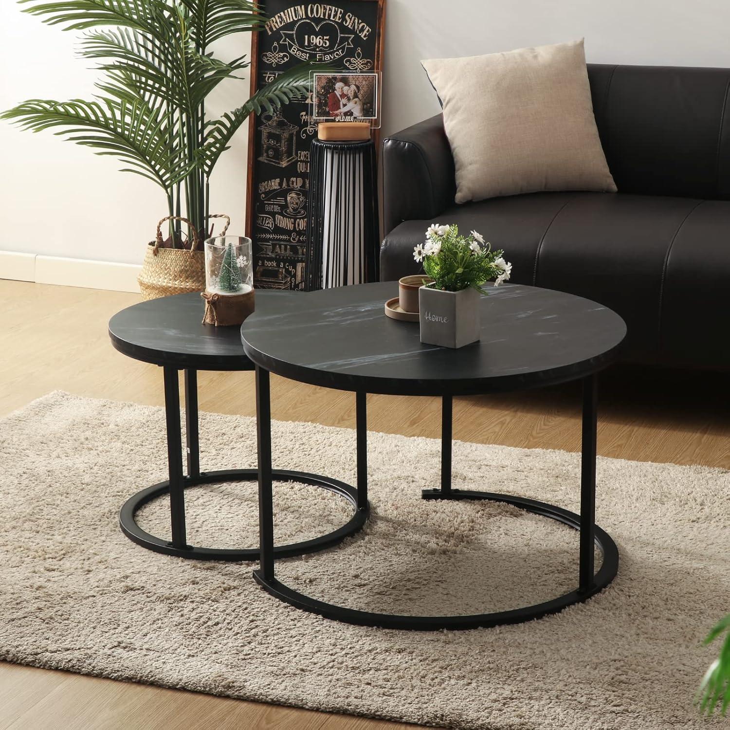 Runder Couchtisch Set aus Holz und Metall für Wohnzimmer