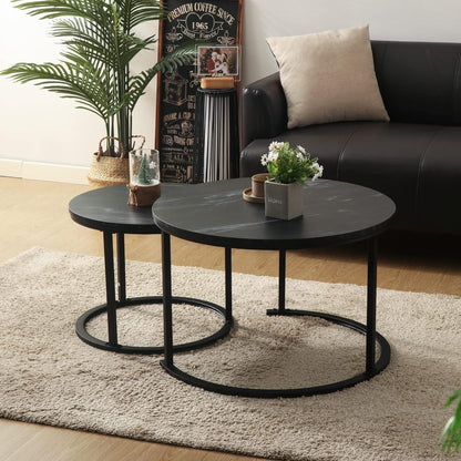 Runder Couchtisch Set aus Holz und Metall für Wohnzimmer