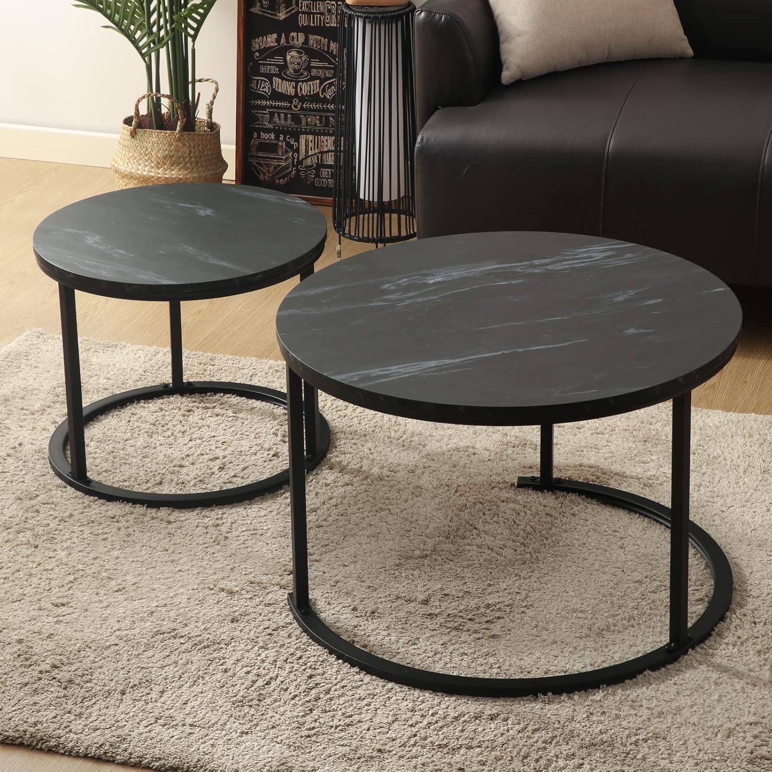 Runder Couchtisch Set aus Holz und Metall für Wohnzimmer