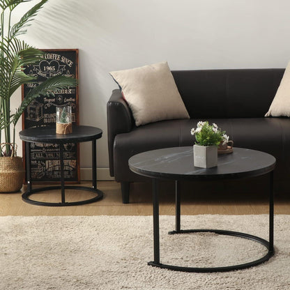 Runder Couchtisch Satztisch 2er Set Schwarz MDF Metallgestell 70x70x45cm