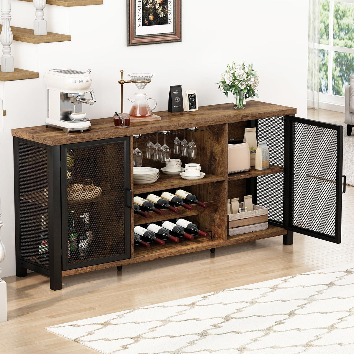 Industrieller Barschrank mit Weinkühler & Stauraum 140cm