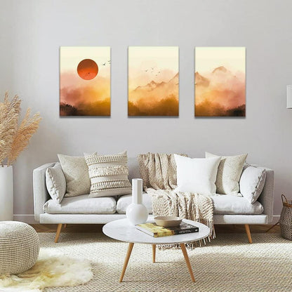 3-teiliges Wald Sonnenaufgang Leinwandbilder Set 30x40cm