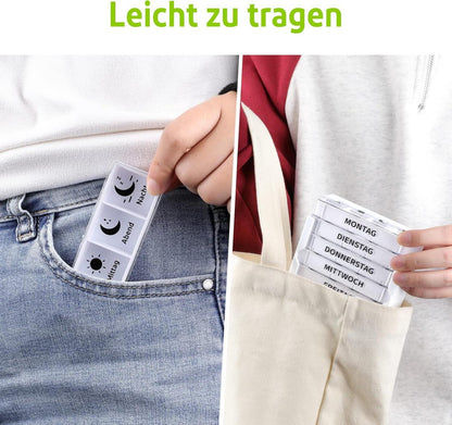 Pillendose Tablettenbox 7 Tage 4 Fächer Organizer BPA-frei
