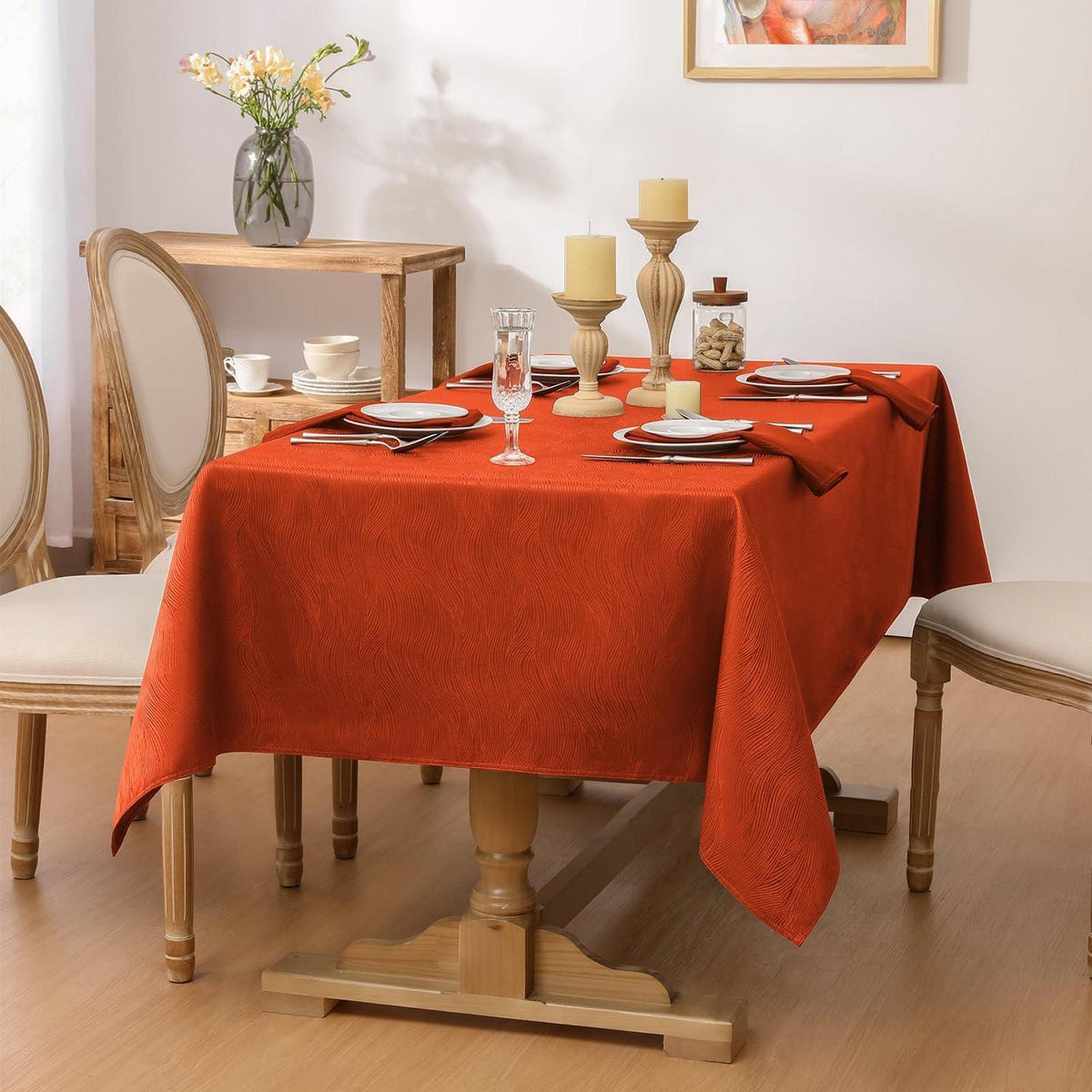 Herbst Tischdecke Jacquard, wasserdicht, Rostrot (152x305cm)