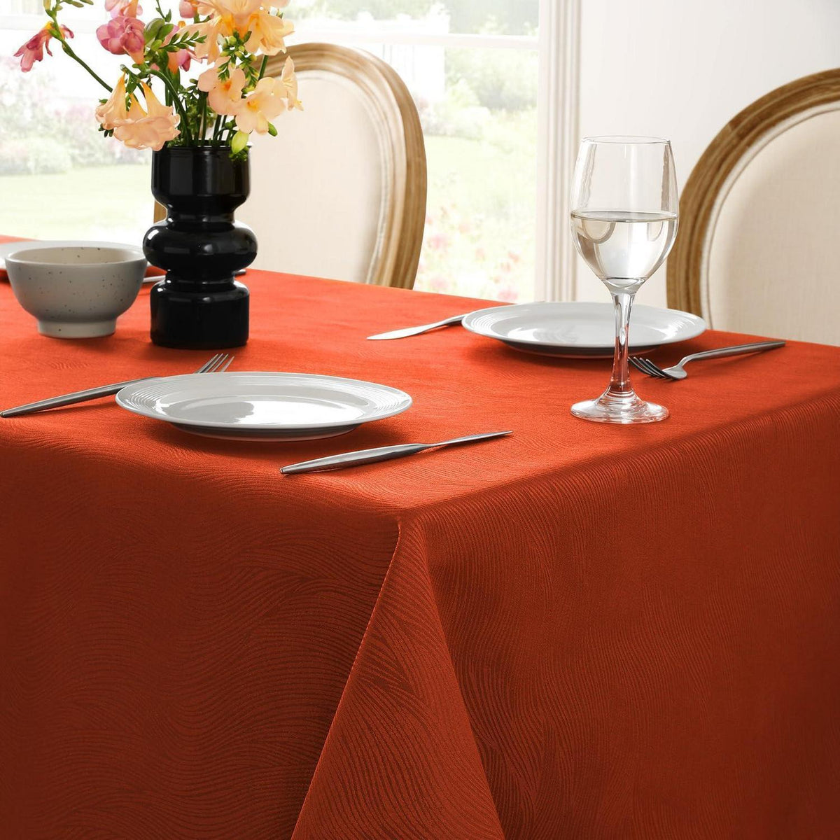 Herbst Tischdecke Jacquard, wasserdicht, Rostrot (152x305cm)