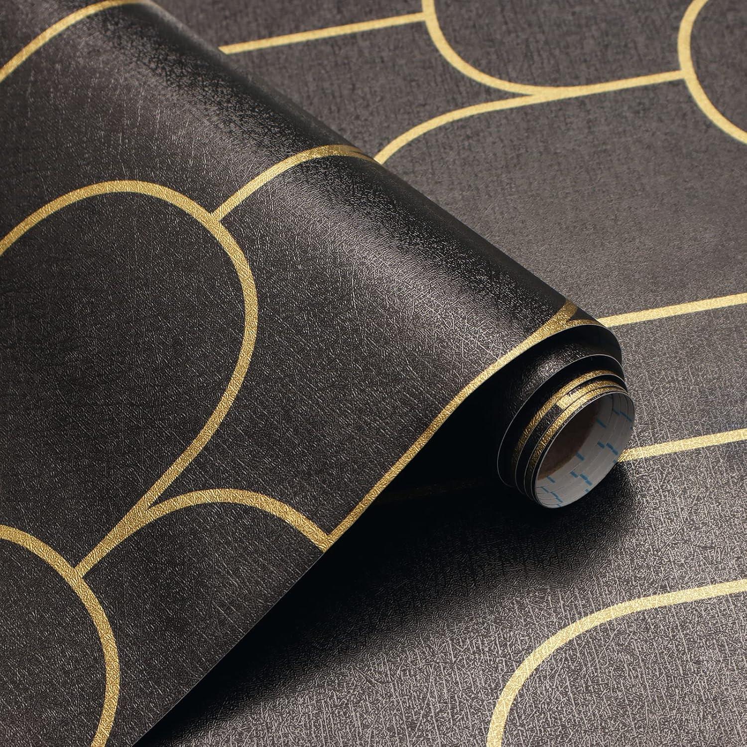 Selbstklebende Tapete Geometrisches Muster Schwarz Gold 44×1000cm