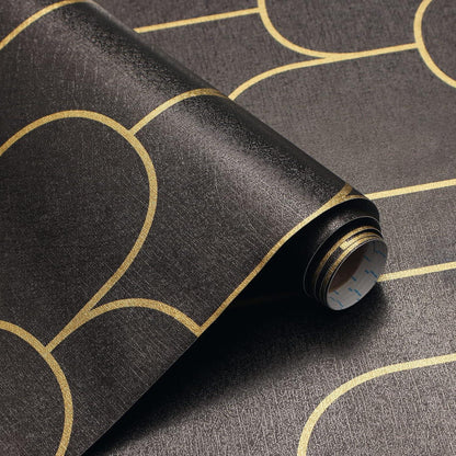 Selbstklebende Tapete Geometrisches Muster Schwarz Gold 44×1000cm