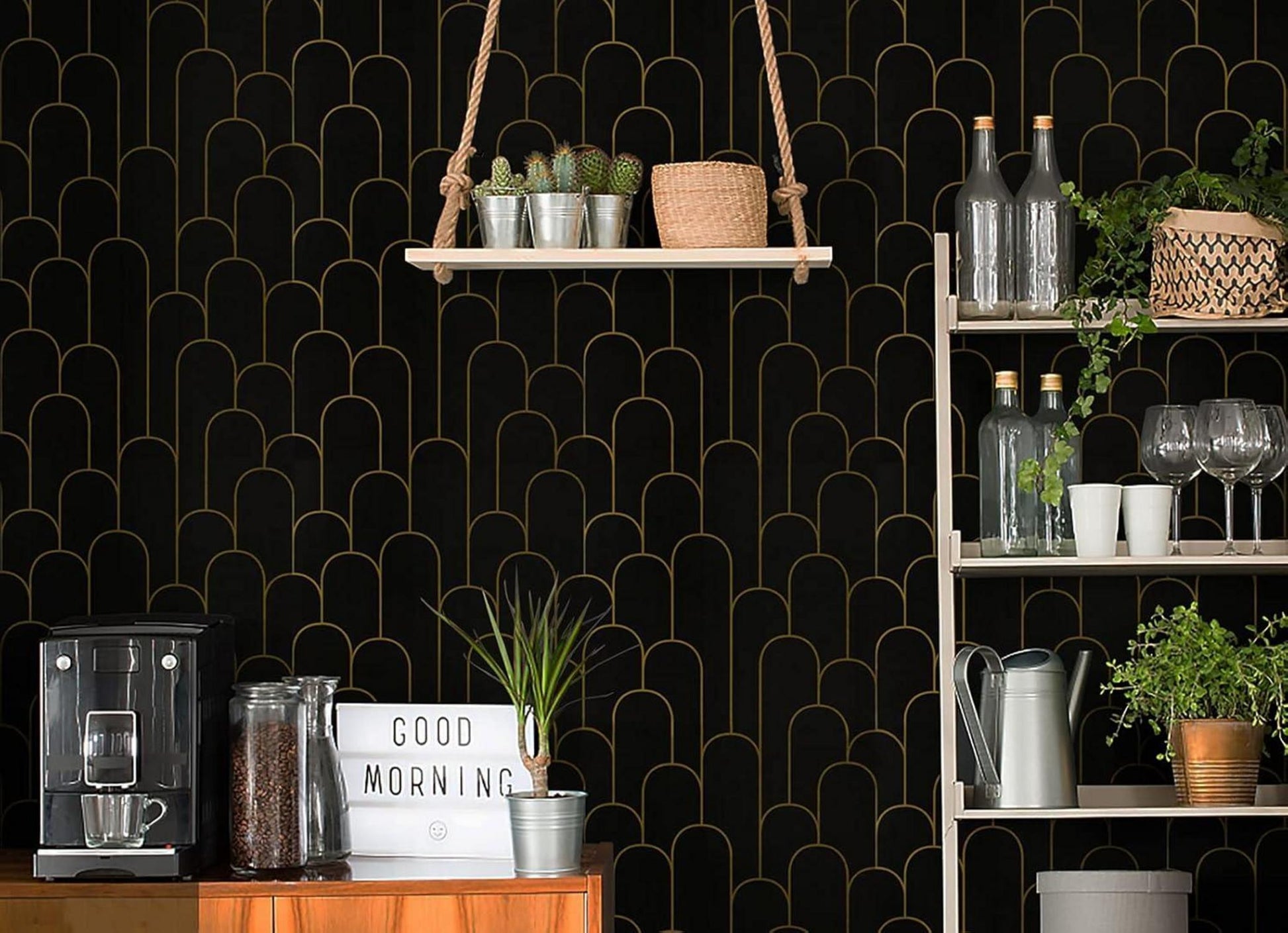 Selbstklebende Tapete Geometrisches Muster Schwarz Gold 44×1000cm
